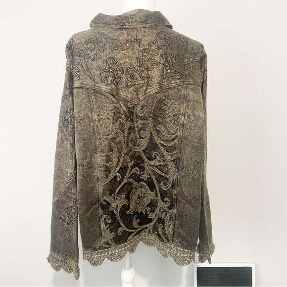 Flashback vintage brown embroidered lace sequin jacket button down size 3X - Picture 3 of 9